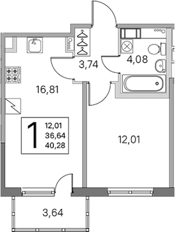 1-комнатная квартира 36.64 м², 4/5 эт., ЖК «ЮгТаун. Олимпийские кварталы»